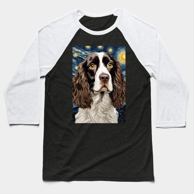 English Springer Spaniel Dog Breed Painting in a Van Gogh Starry Night Art Style Baseball T-Shirt by Art-Jiyuu